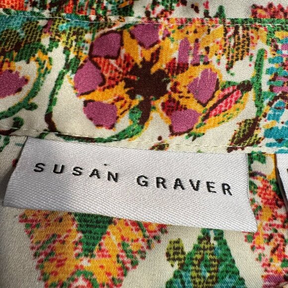 Susan Graver Womens Button Up Shirt Size 2X Floral Patchwork Blouse Work Boho - Picture 3 of 8